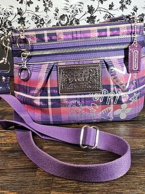 Coach Poppy Limited Edition Punk Tartan Small Bag Purple Metallic